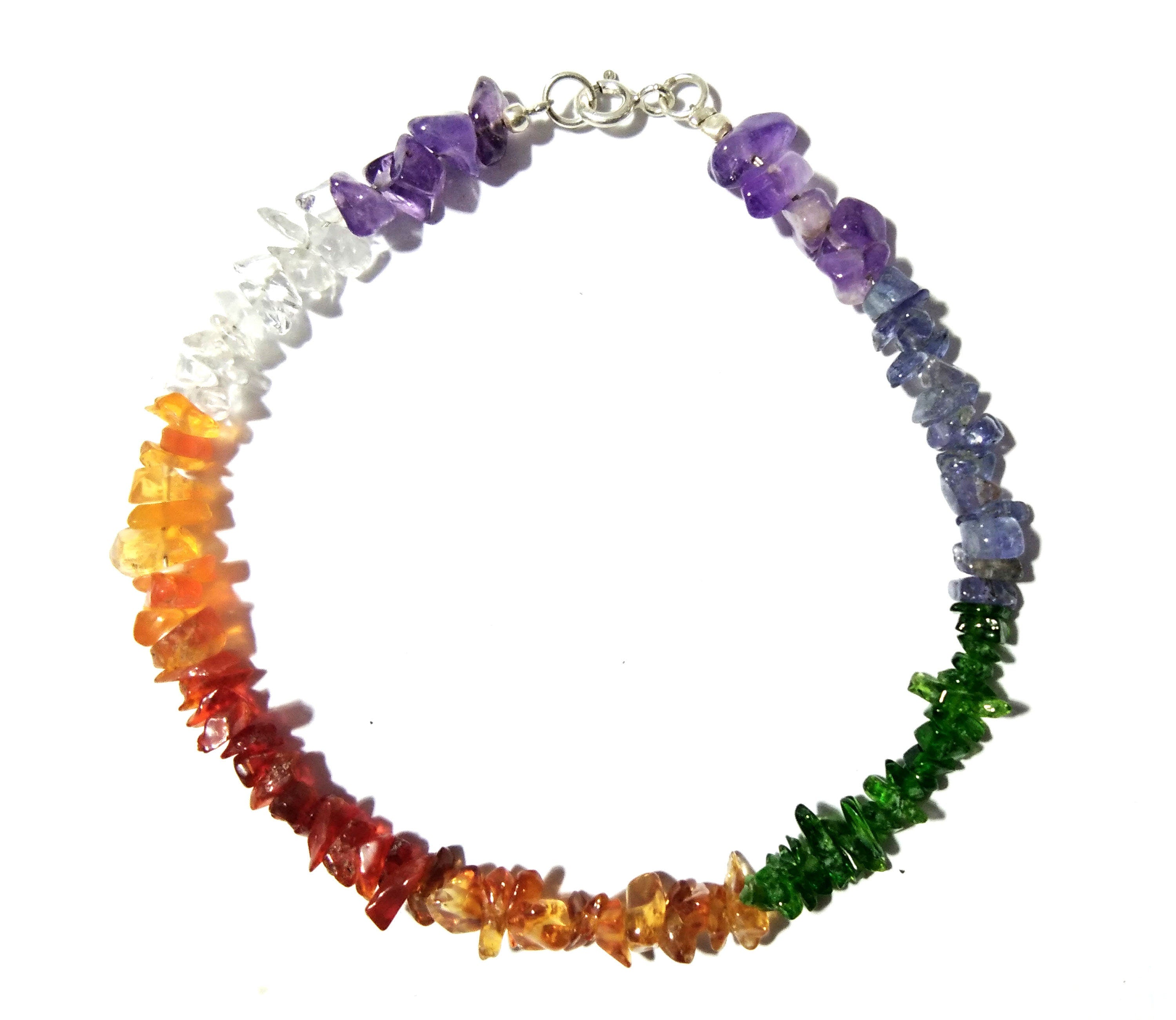 925 Silver With Natural Gemstone Bracelet, 7 Chakra Bracelet, Reiki Healing Crystal Gemstone Anxiety Healing Crystal Bracelet, Yoga Energy